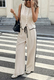 Buttoned Vest and Wide-Leg Pants Set