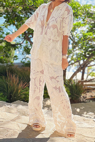 Sheer Crochet Button-Up Jumpsuit