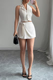 Buttoned Crop Vest and Skirt Set