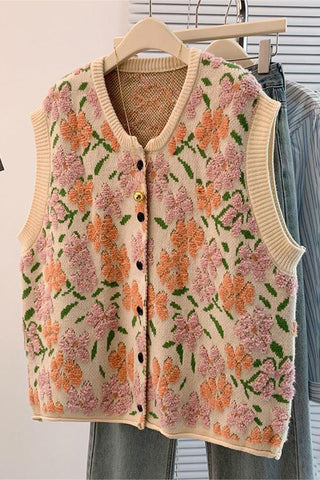 Floral Button-Front Knit Vest