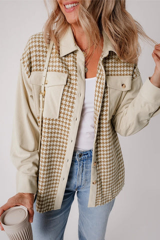 Houndstooth Patchwork Flap Pocket Shacket