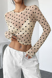 Polka Dot Mesh Long Sleeve Top