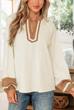 Color Block Patchwork V Neck Blouse