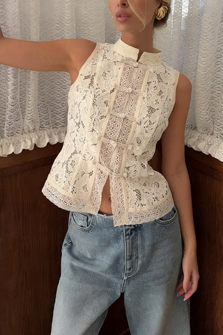 Mandarin Collar Lace Tank Top