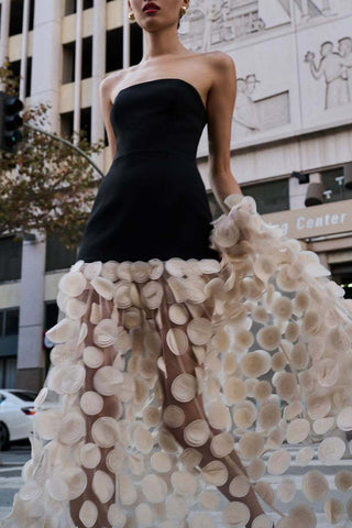 Strapless Evening Gown with Polka Dot Skirt