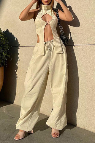Cut-Out Halter Knit Tank Top
