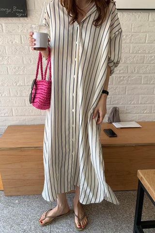 Striped Button-Down Casual Dress