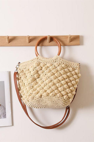 Chic Crochet Handbag with Wooden Handles