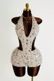 V-Neck Sequin Embellished Romper