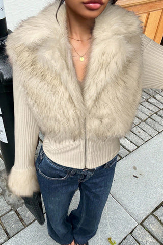 Zip-Front Faux Fur Collar Jacket