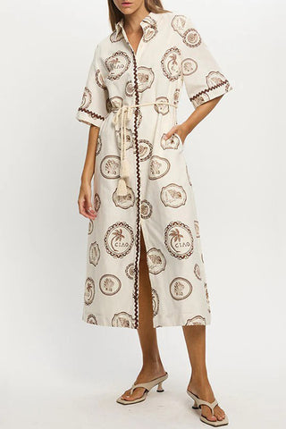 Paisley Print Button Midi Dress