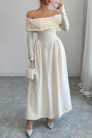 Off-Shoulder Floral Trim Casual Dress