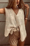 Button-Front Lace Tank Top