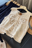 Buttoned Lace Top with Crochet Details