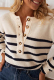 Button-Front Striped Sweater