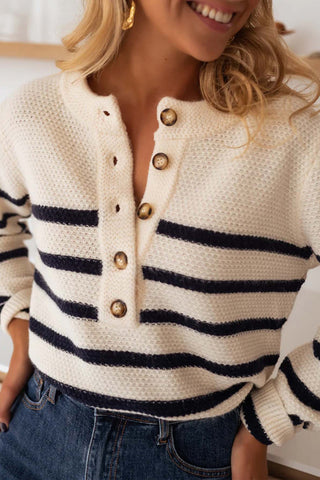 Button-Front Striped Sweater