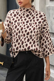 Leopard Pattern Mock Neck Sweater