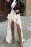 Layered Ruffle Asymmetric High-Low Skirt