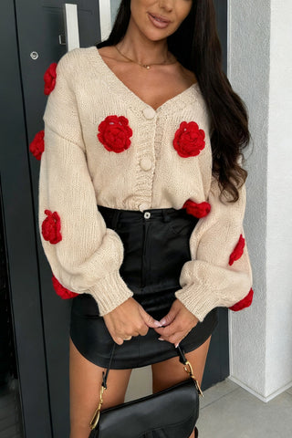 Floral Embellished Button-Up Cardigan