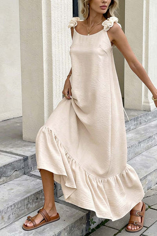 Ruffled-Shoulder Flowy Maxi Dress