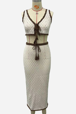 Crochet Skirt Set with Tie-Front Top