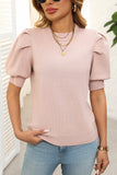 Puff Sleeve Crew Neck Knit Top