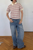 Striped Polo T-Shirt with Button Details
