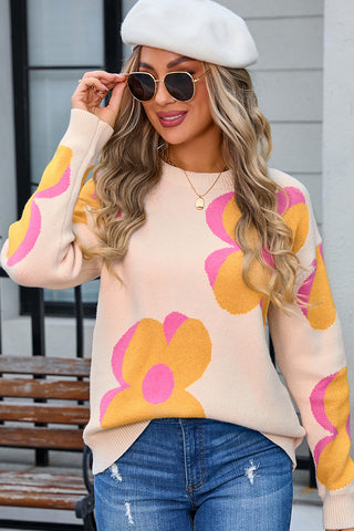 Floral Patterned Knit Sweater