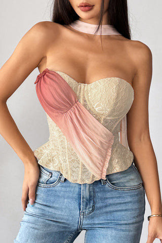 Strap-Detail Lace Tank Top