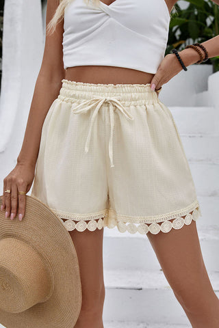 Lace-Trim Elastic Waist Casual Shorts