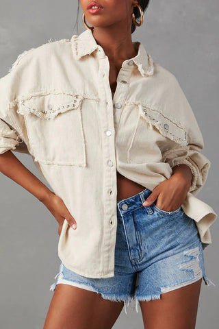 Button-Down Denim Jacket with Raw Edges
