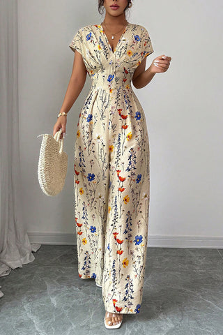 Floral-Print V-Neck Jumpsuit