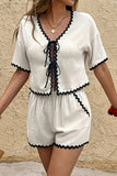 Scalloped Short Set with Tie-Front Top