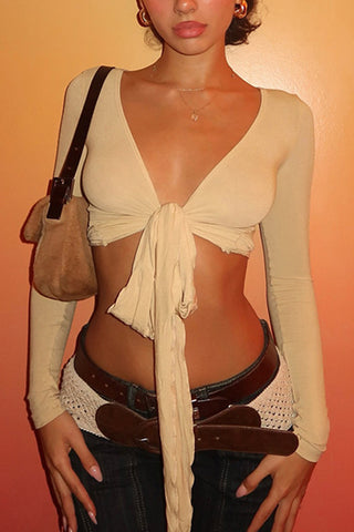 Tie-Front Long Sleeve Top