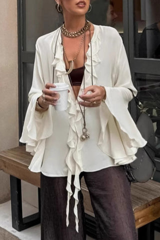 Flounce Detail Blouse with Bell Sleeves