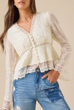 Elegant Lace Button-Front Blouse