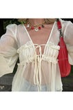 Ribbon-Detail Sheer Blouse