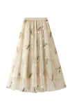 Dragonfly Maxi Skirt with Mesh Overlay