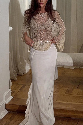 Long-Sleeve Mesh Blouse