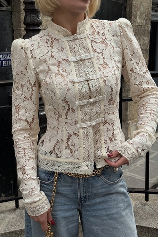 Elegant Lace Button-Down Blouse