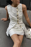 Button-Front Sleeveless Top & Skirt Set