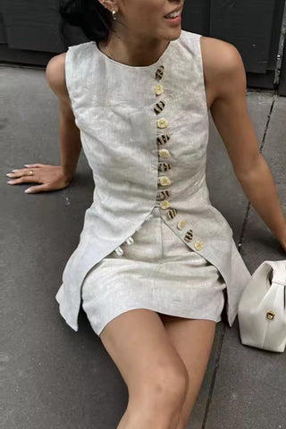 Button-Front Sleeveless Top & Skirt Set