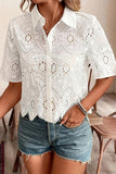 Eyelet Floral Button-Up Blouse