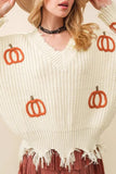 Pumpkin Pattern Frayed Sweater