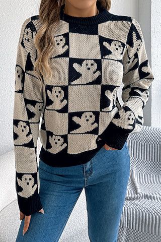 Smiley Face Checkered Sweater