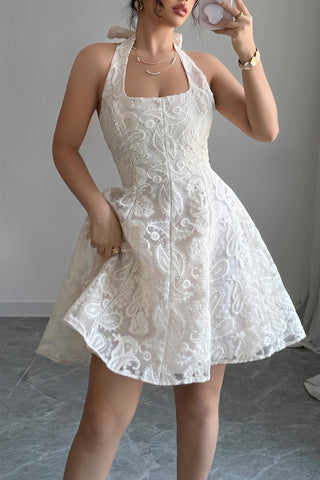 Fit-and-Flare Lace Halter Dress