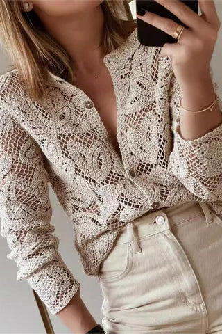 Button-Front Lace Blouse