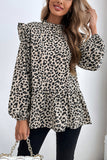 Ruffle-Shoulder Leopard Blouse