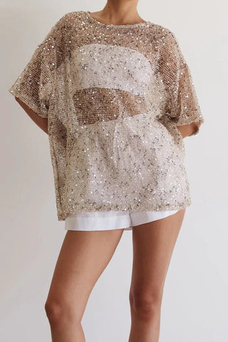 Sequined Mesh T-Shirt