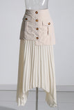 Button-Detail Pleated Skirt